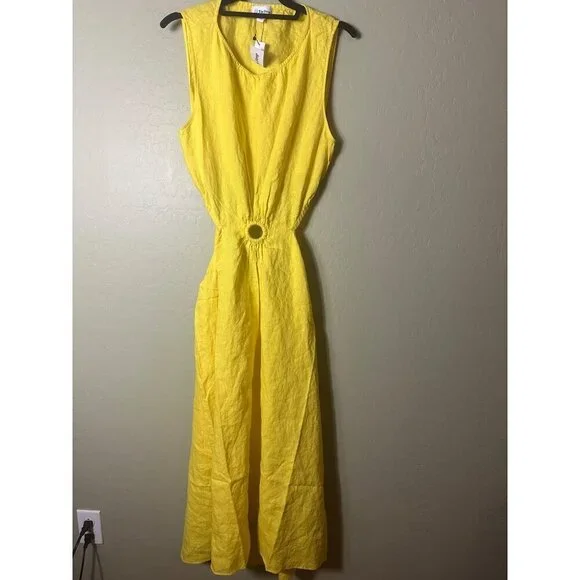 NWT vThe Drop Women's Sade Linen Cutout Midi, Lemon, L - Picture 2 of 7